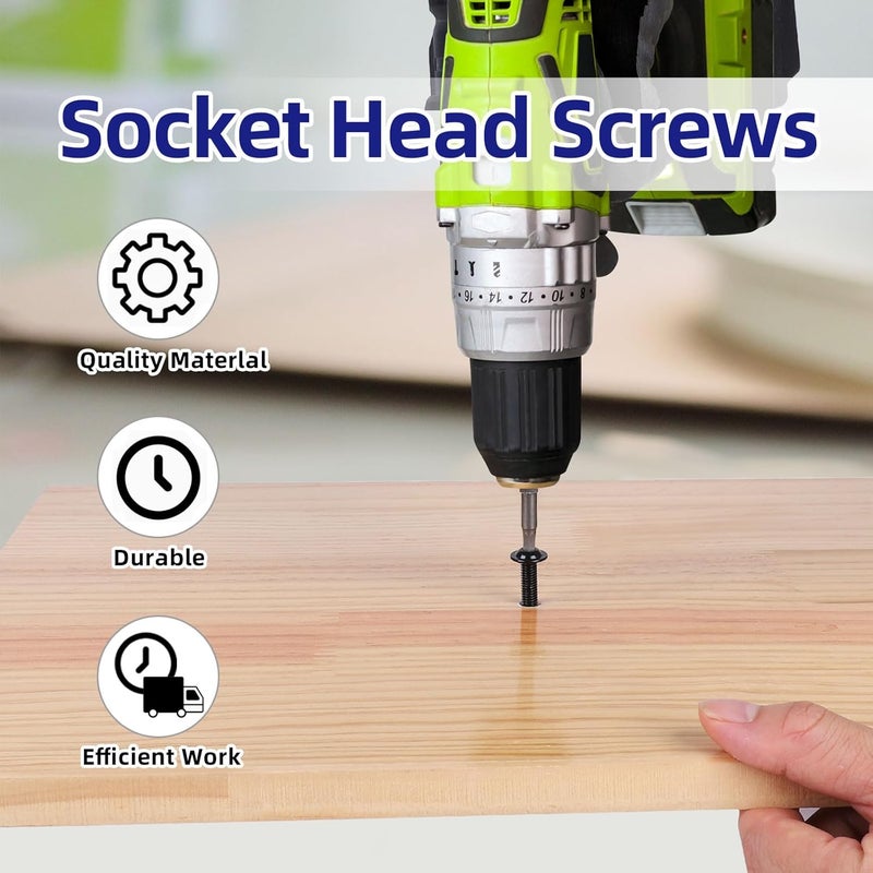 Etauwe 50-Piece M5-0.8 x 16mm Flange Button Head Screws - Black 304 Stainless Steel Socket Head Screws, Allen Hex Drive & Bit Included, Full Thread Machine Bolts - Image 3